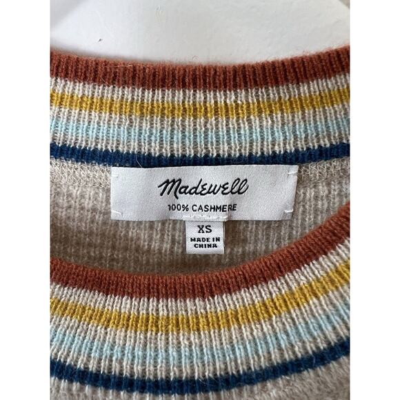 Madewell Womens Cashmere Sweater Size XS Waffle Knit Beige Rainbow Neck and Cuff - Picture 3 of 6